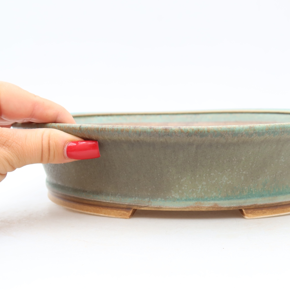 Ceramic bonsai pot, 27 x 24.5 x 6 cm, green