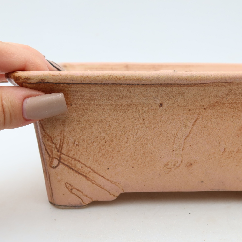 Ceramic bonsai pot, 18 x 13.5 x 7.5 cm, pink