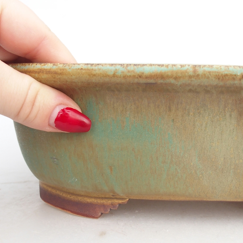 Ceramic bonsai bowl 25,5 x 21,5 x 8 cm, green