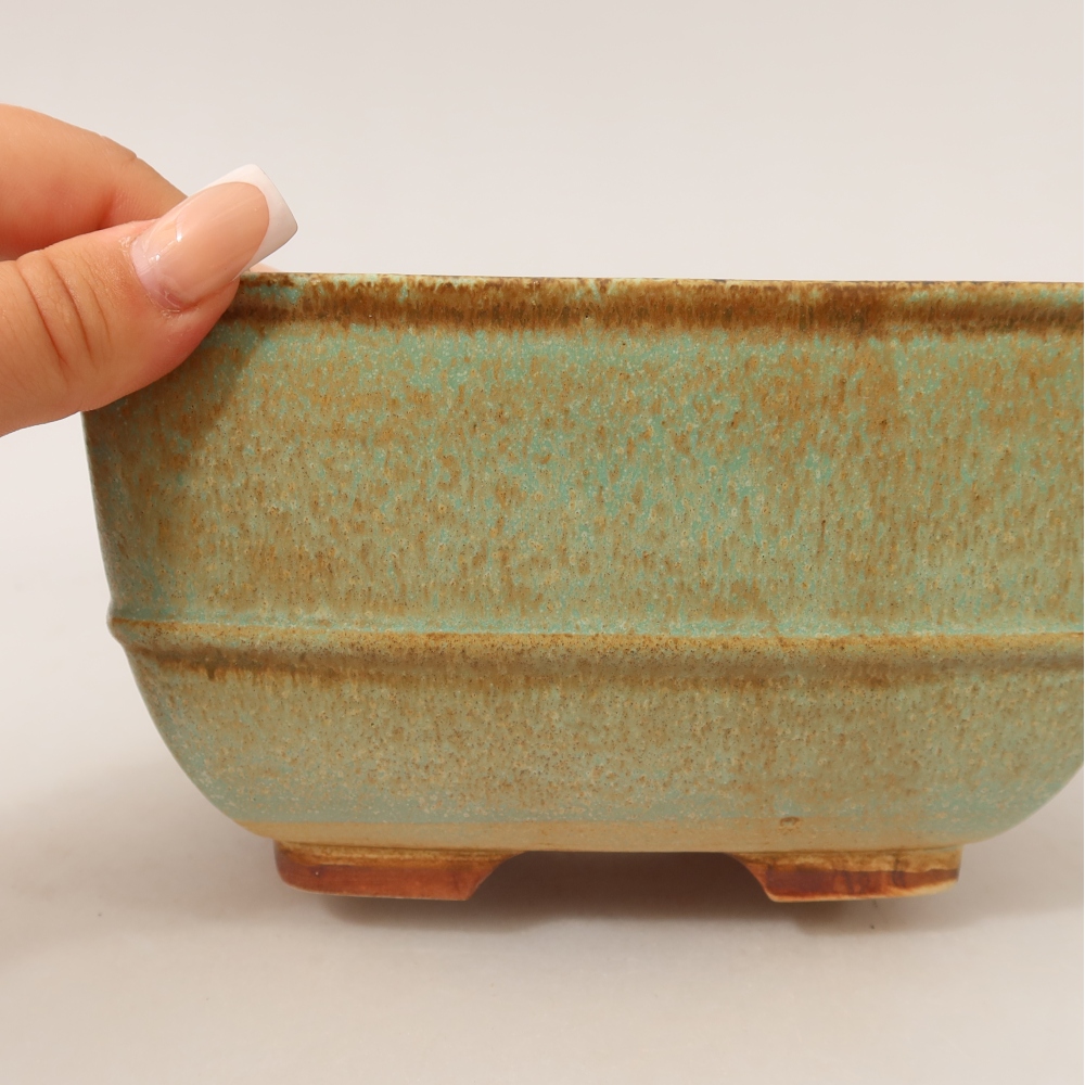 Ceramic bonsai pot, 16.5 x 16.5 x 9.5 cm, green