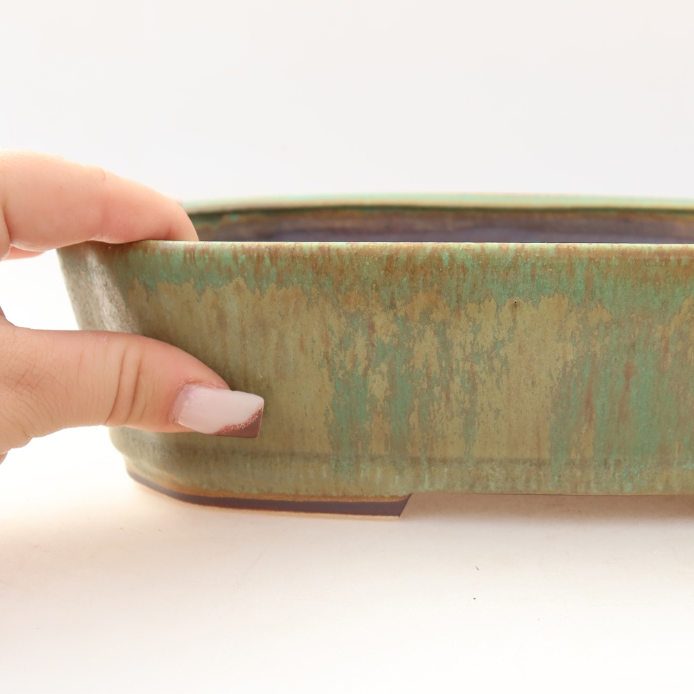 Ceramic bonsai pot, 25 x 21 x 6.5 cm, green