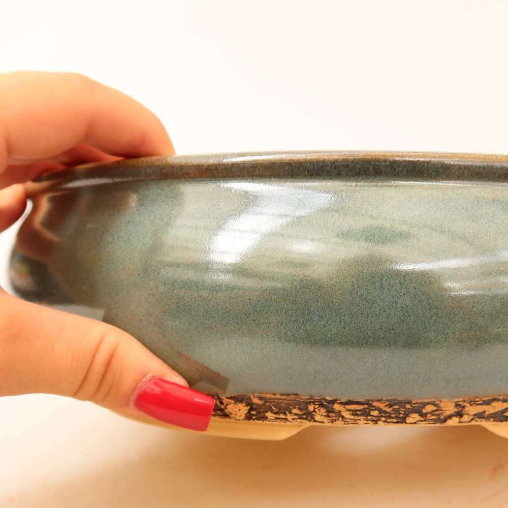 Ceramic bonsai pot, 24 x 24 x 7.5 cm, green