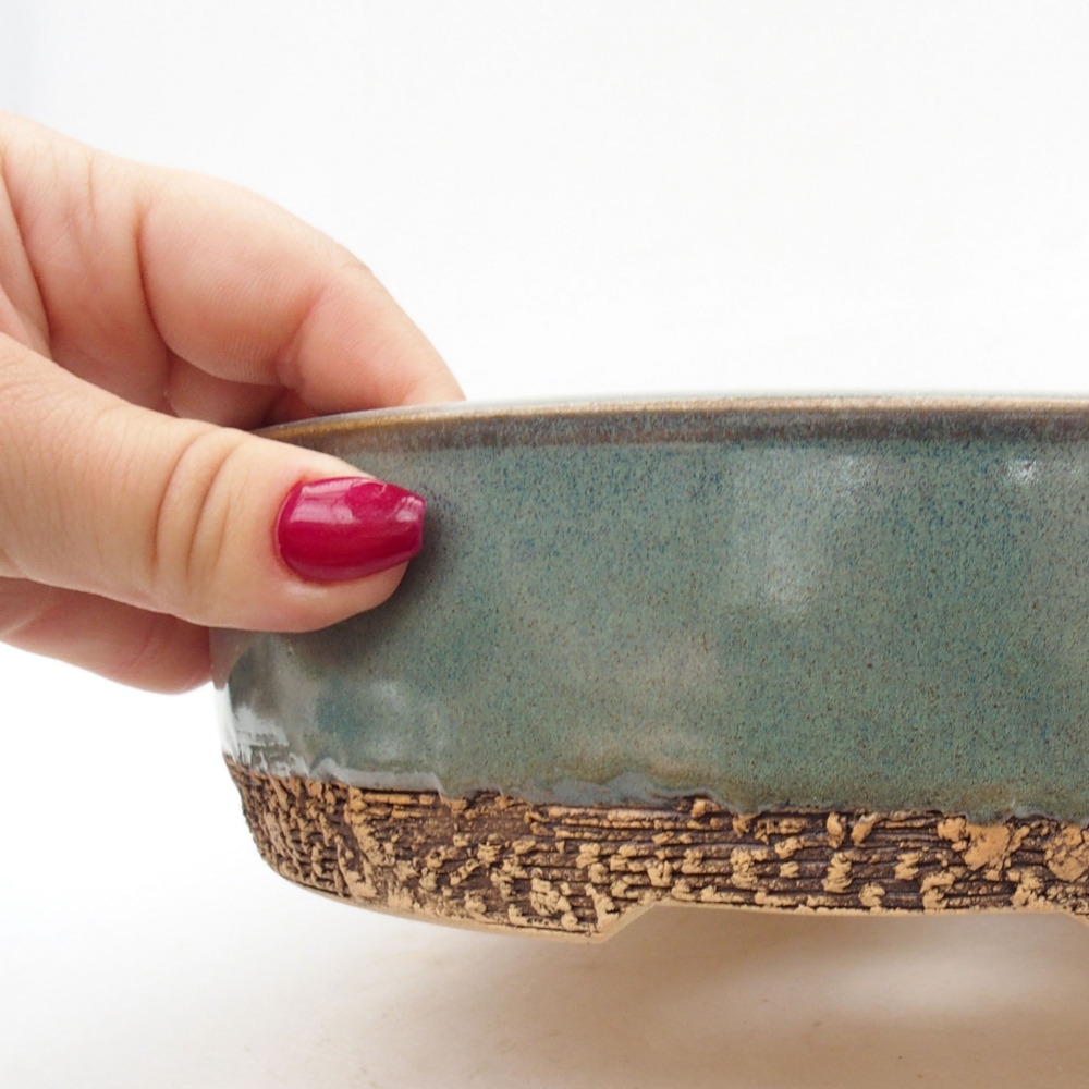 Ceramic bonsai bowl 21 x 21 x 5,5 cm, color green