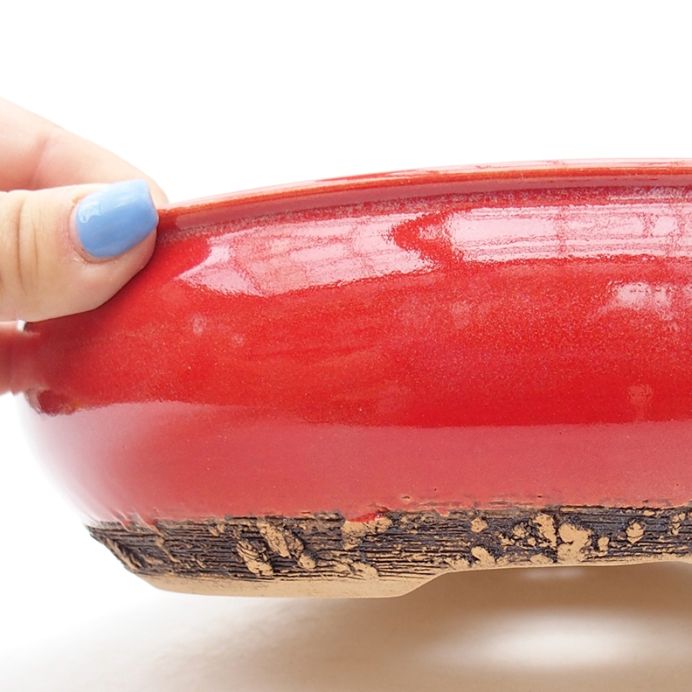 Ceramic bonsai bowl 22 x 22 x 6,5 cm, color red
