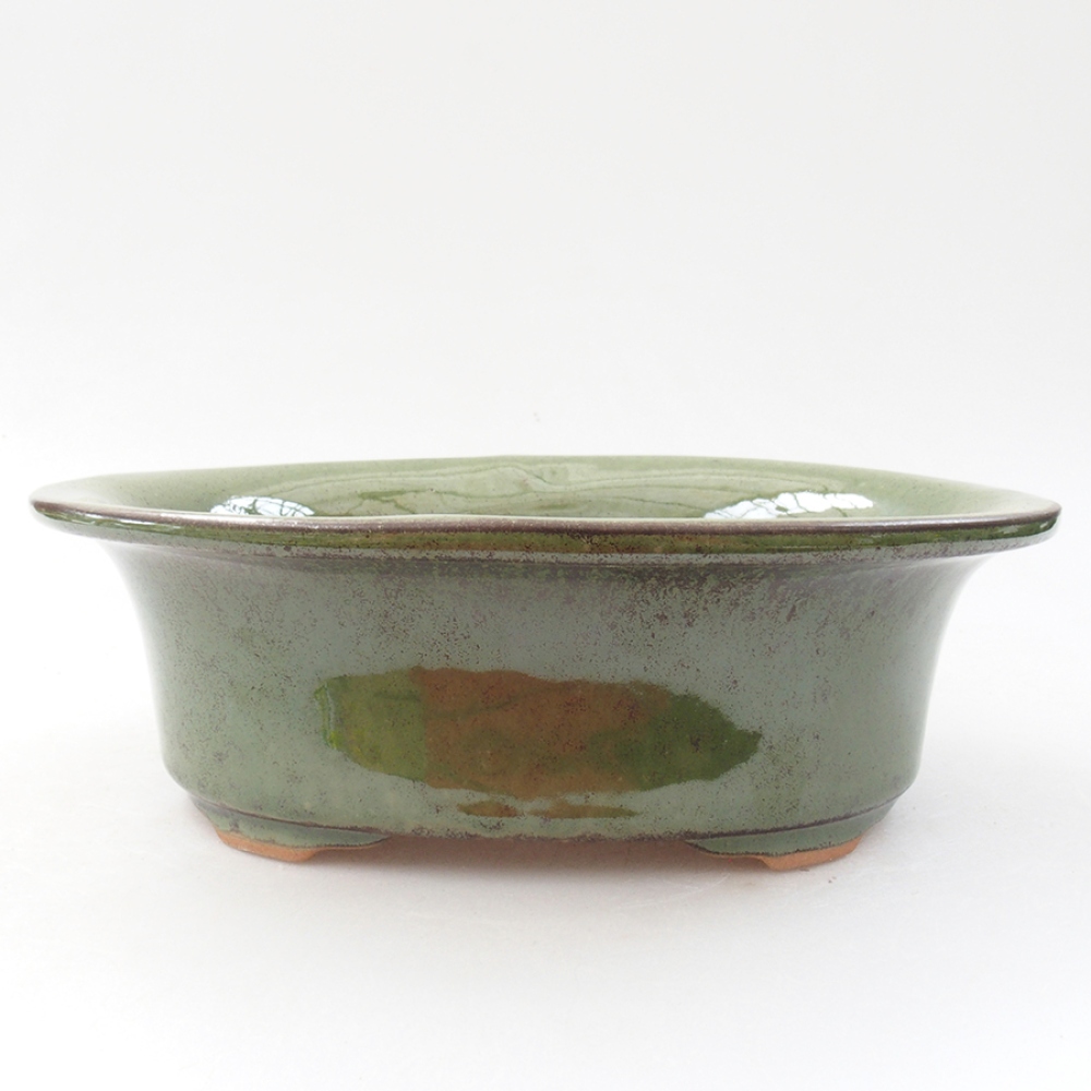 Ceramic bonsai bowl 19,5 x 15,5 x 6,5 cm, color green
