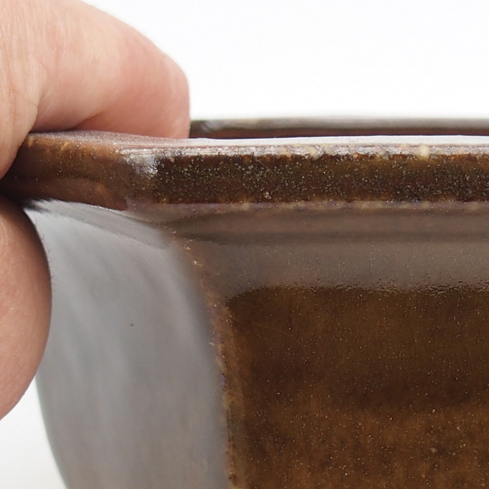 Ceramic bonsai bowl 18 x 16 x 9 cm, colour brown-green