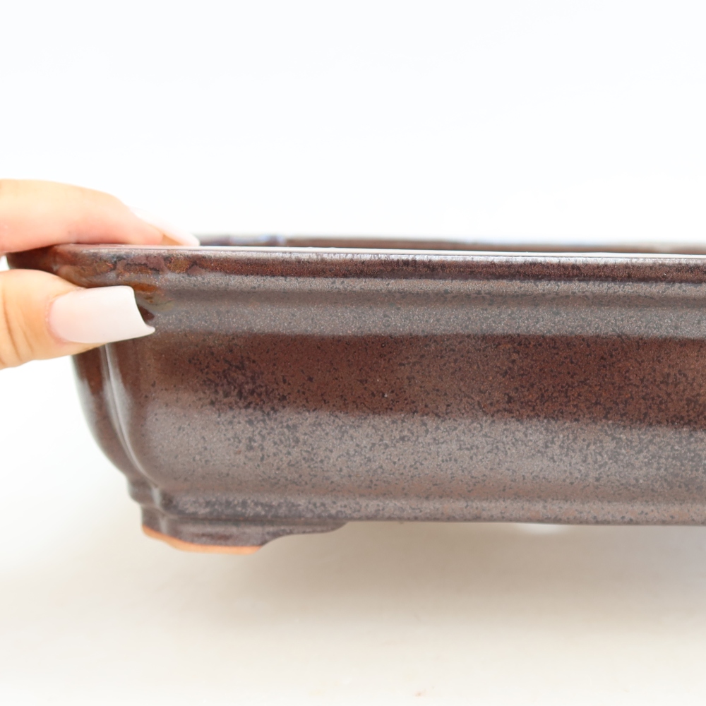 Ceramic bonsai pot, 27.5 x 21.5 x 7 cm, burgundy
