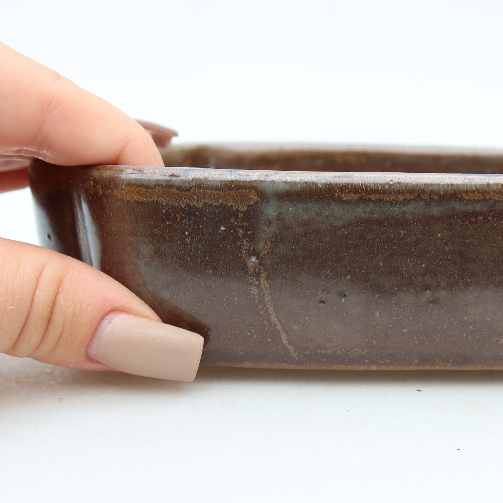 Ceramic bonsai pot, 16 x 11.5 x 4 cm, brown