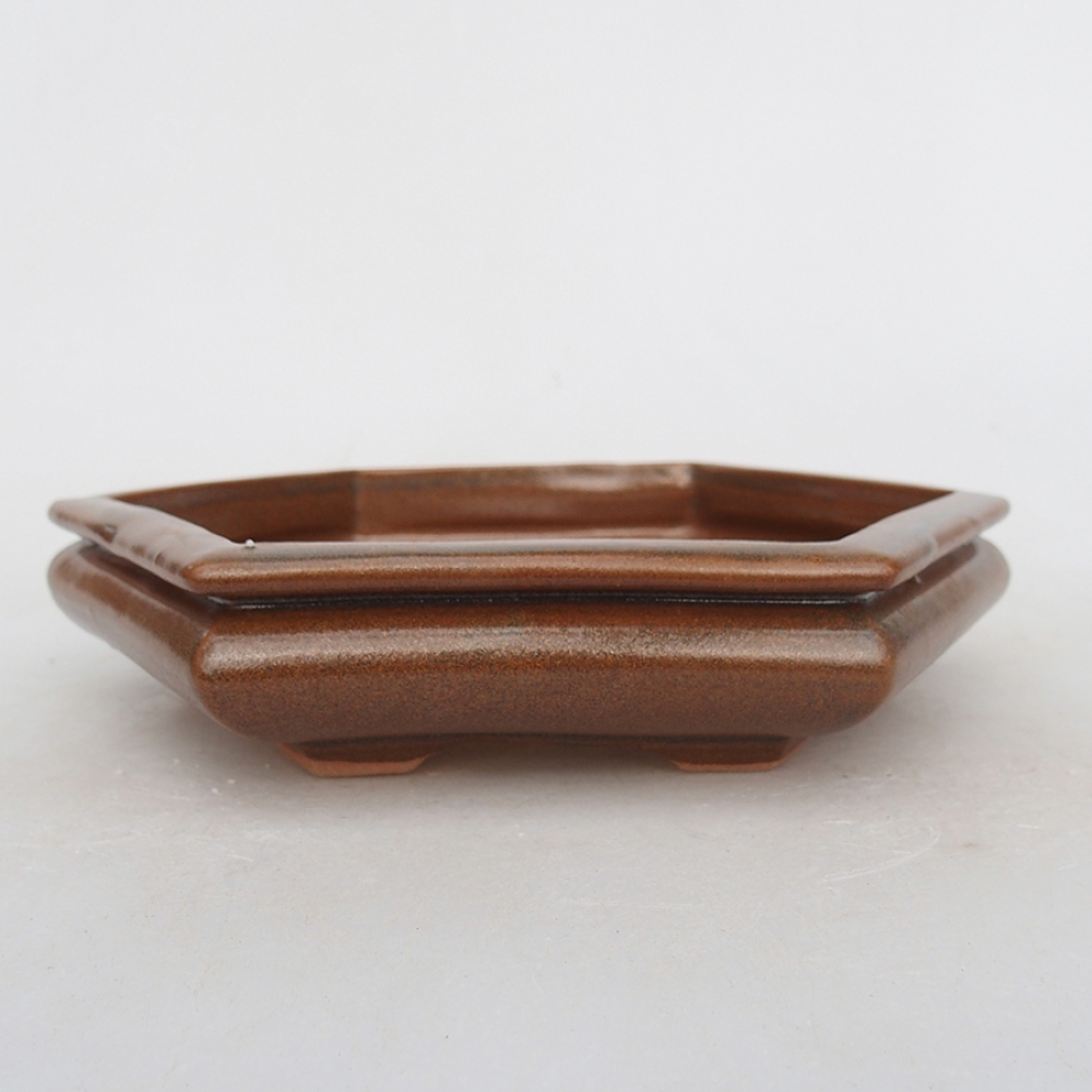 Ceramic bonsai bowl 19,5 x 17 x 4 cm, brown color
