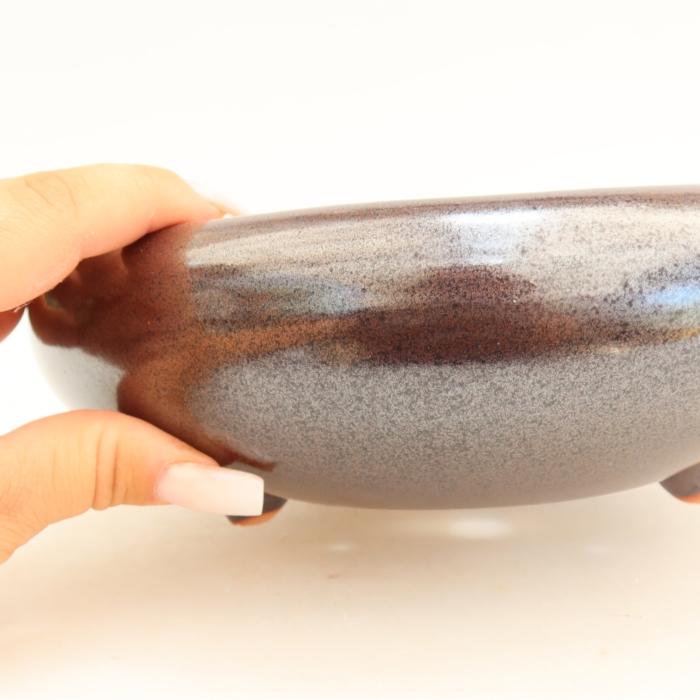 Ceramic bonsai pot, 20.5 x 20.5 x 7 cm, brown