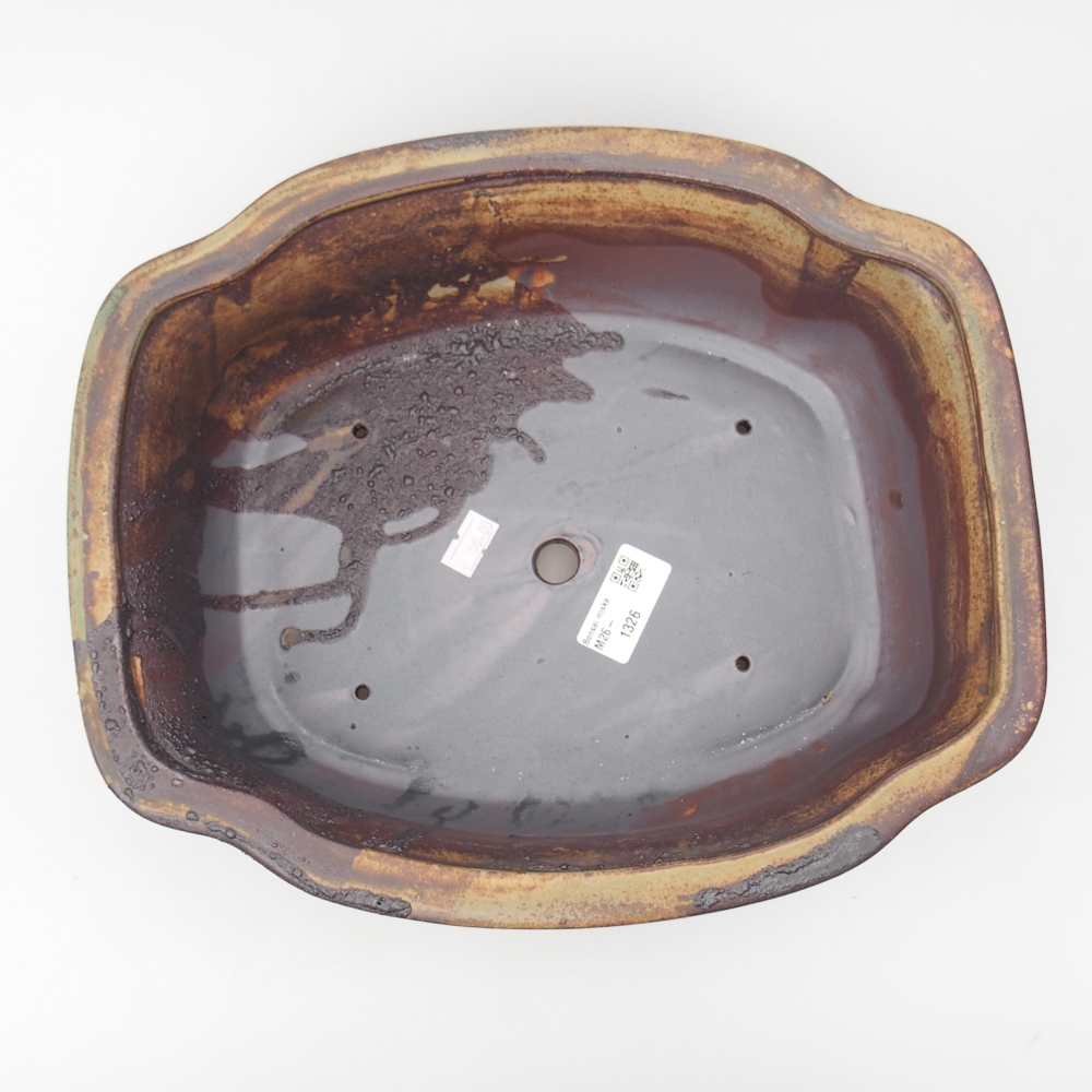 Ceramic bonsai bowl 30 x 26 x 10,5 cm, colour brown-green