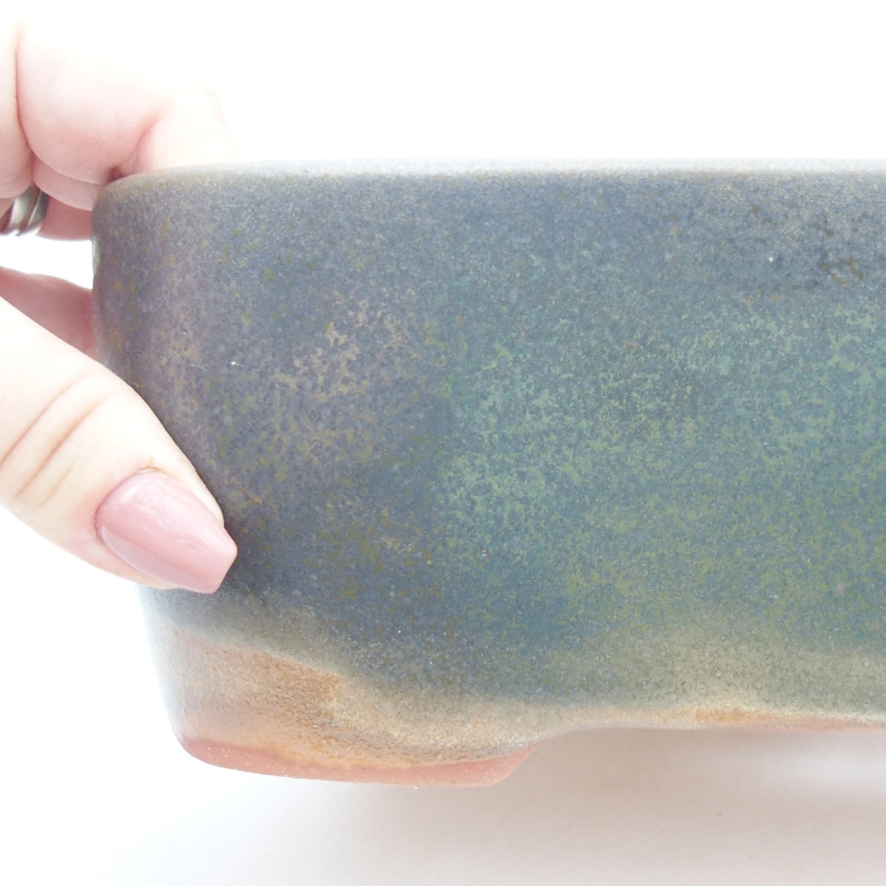 Ceramic bonsai bowl 23,5 x 19 x 7,5 cm, colour brown-green