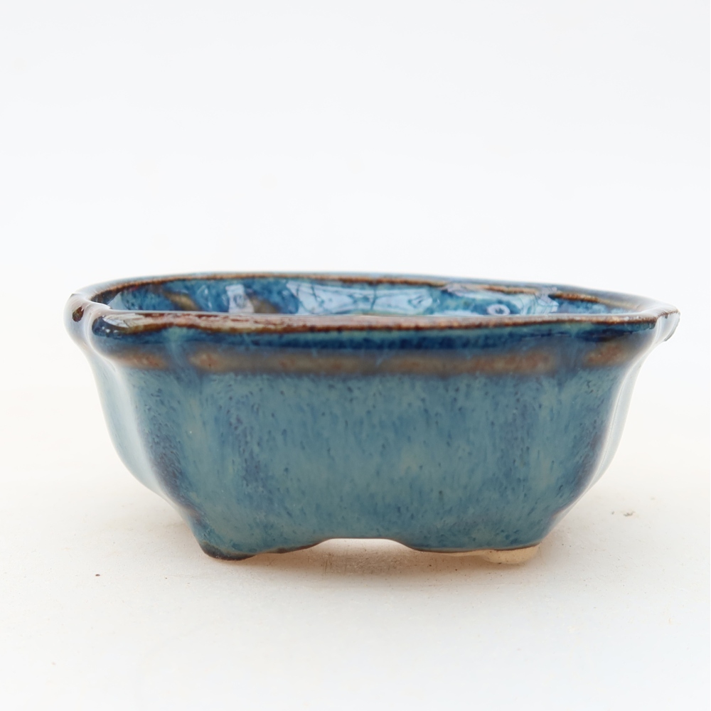Ceramic bonsai pot, 6.5 x 6.5 x 2.5 cm, blue
