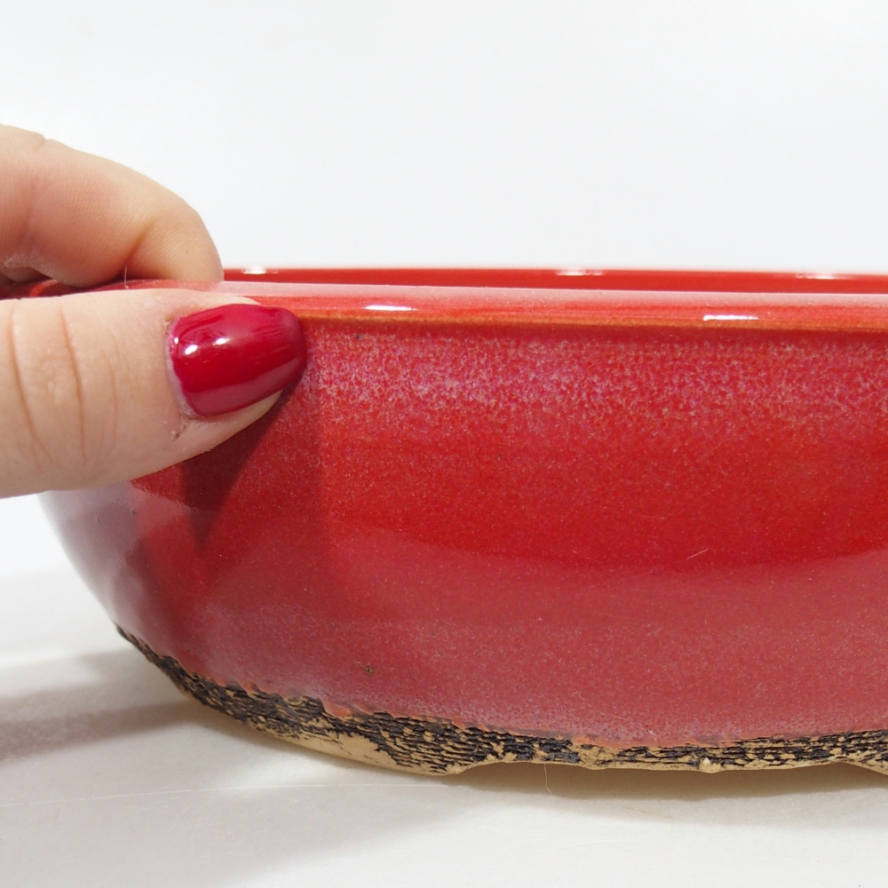 Ceramic bonsai bowl 20,5 x 20,5 x 6 cm, colour red