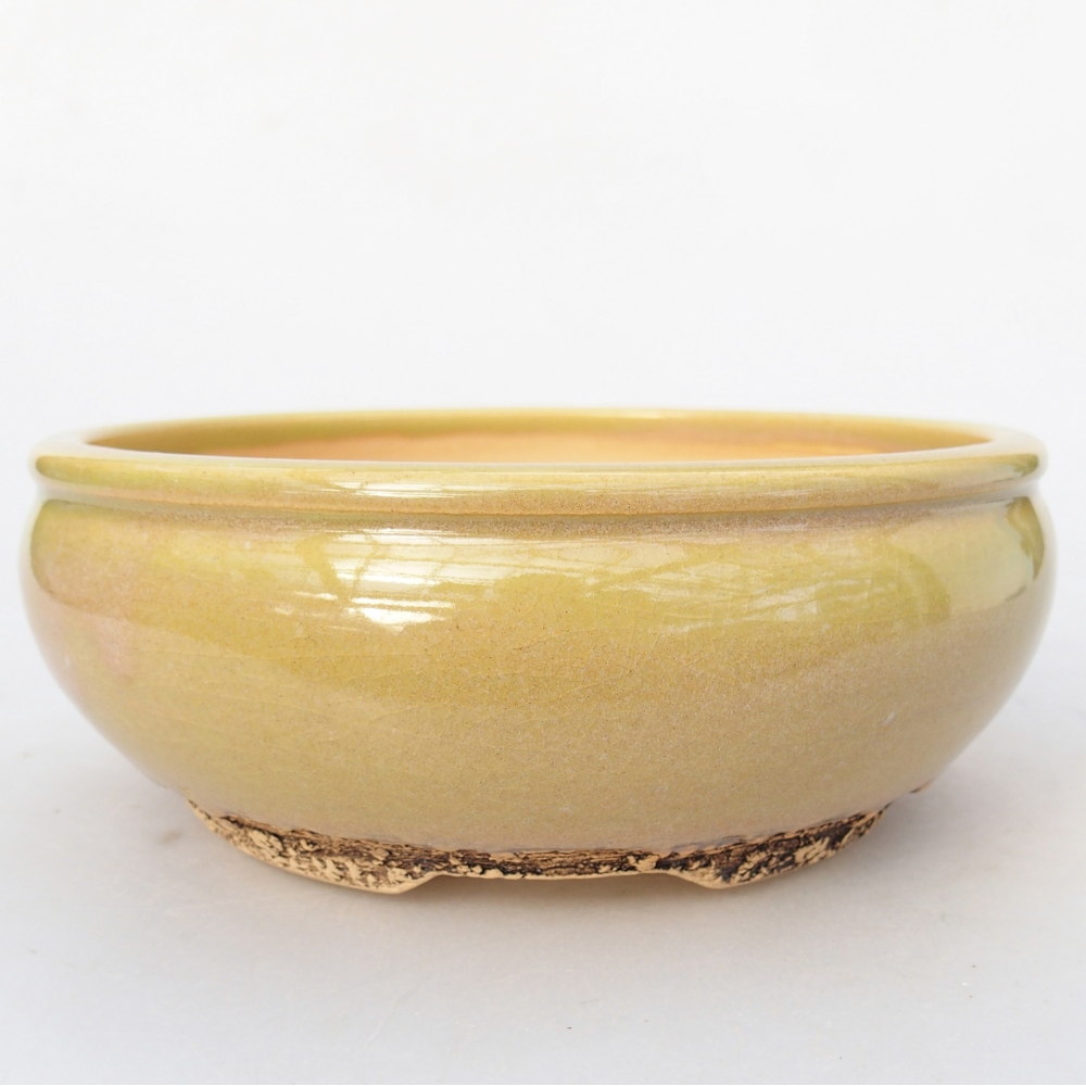 Ceramic bonsai bowl 15,5 x 15,5 x 5,5 cm, yellow-green