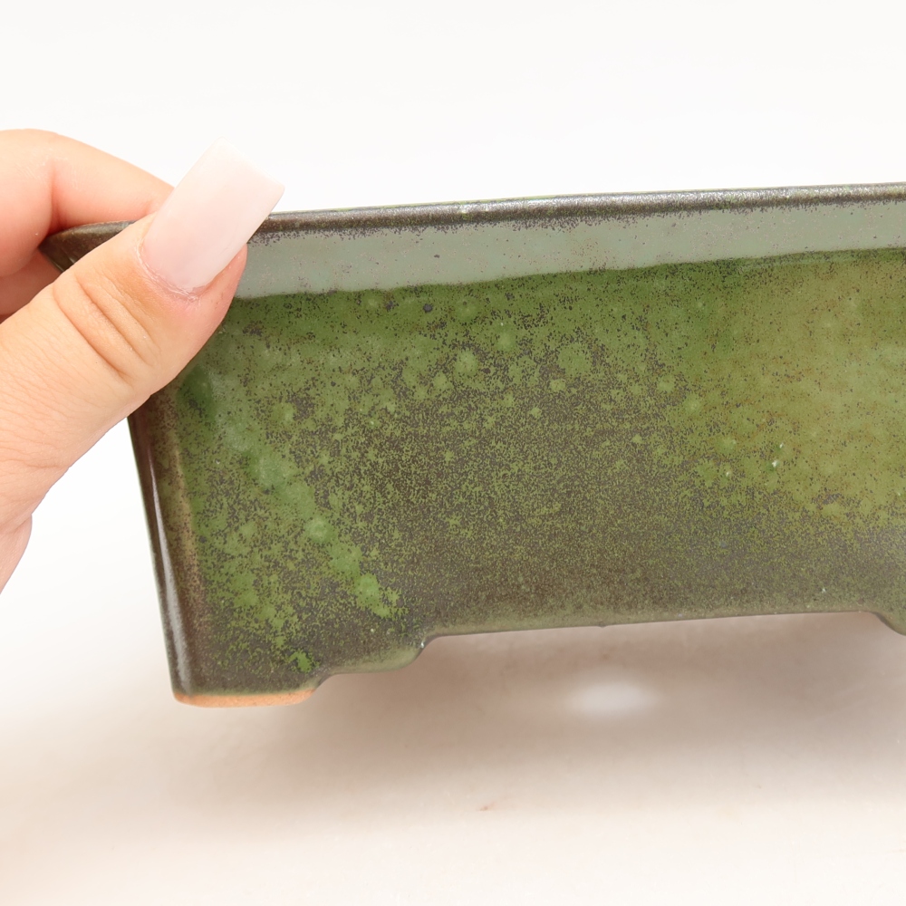 Ceramic bonsai pot, 18 x 14 x 7 cm, green