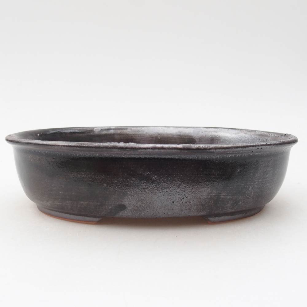 Ceramic bonsai bowl 19 x 14,5 x 4,5 cm, metal colour