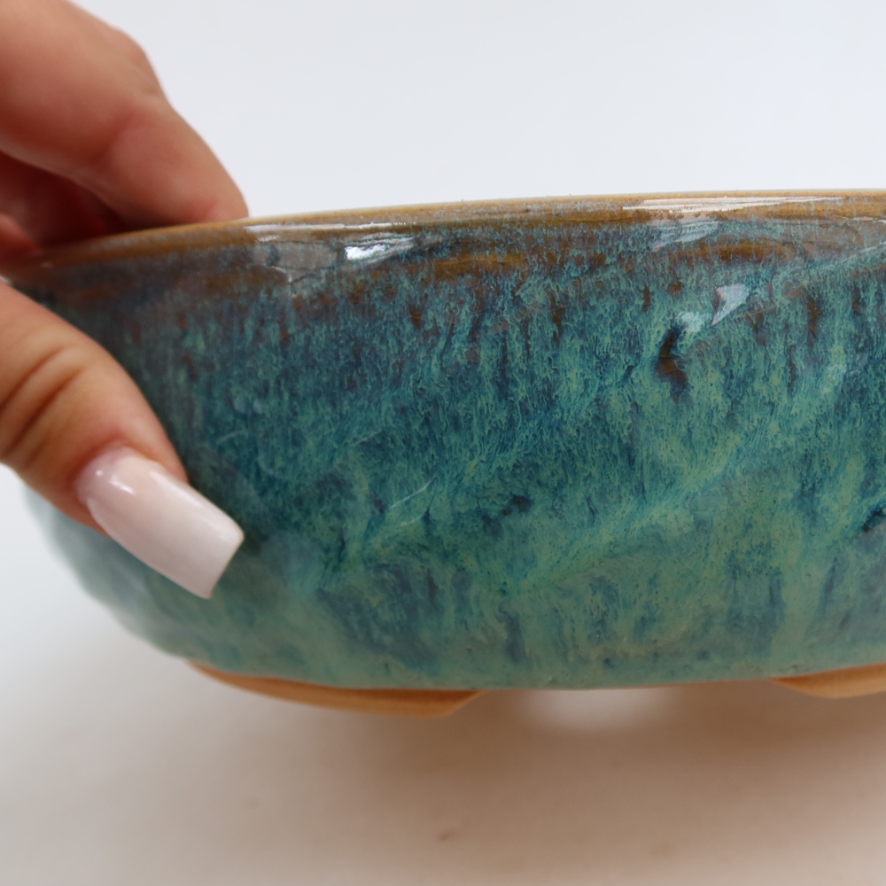 Ceramic bonsai pot, 22.5 x 22.5 x 7 cm, blue