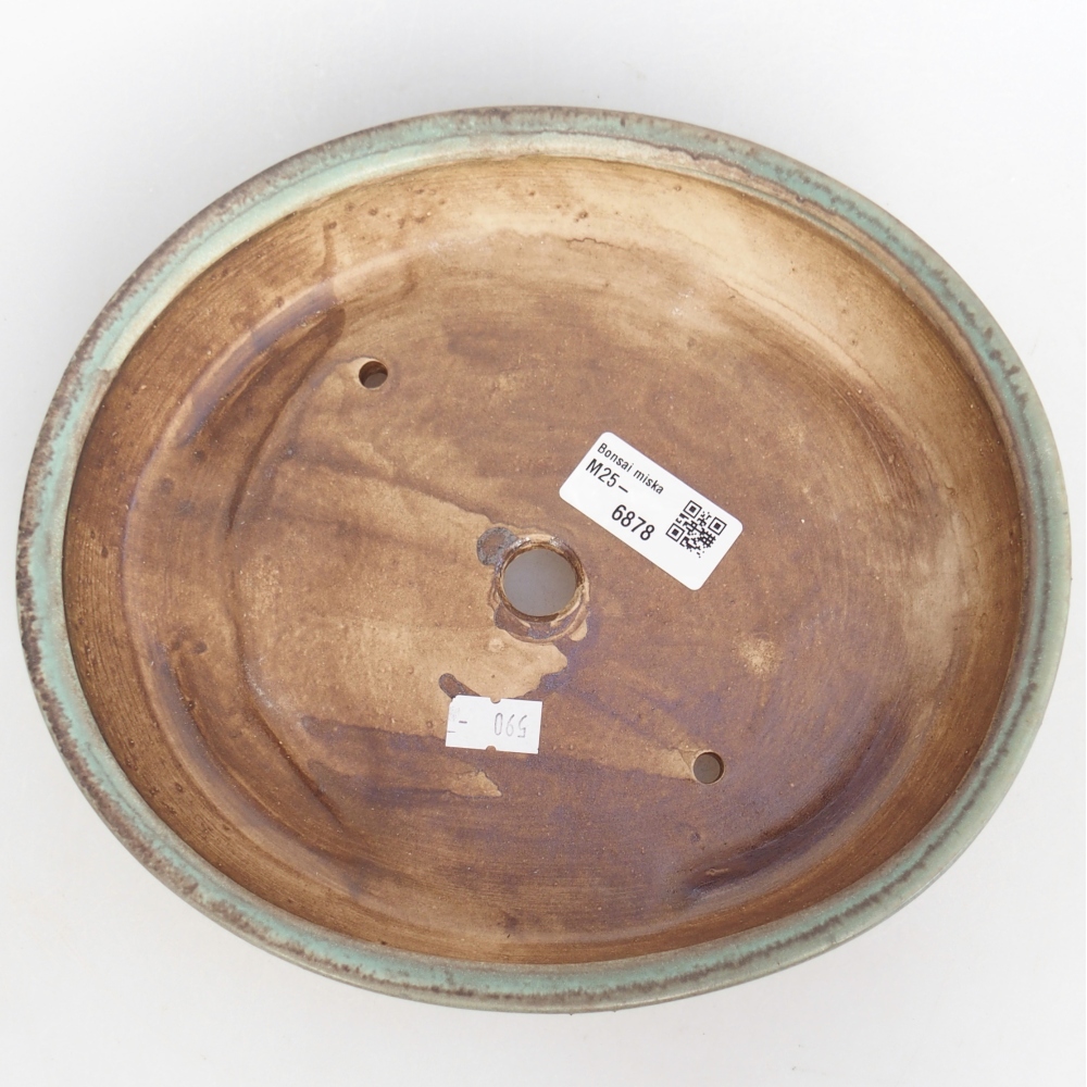 Ceramic bonsai bowl 22,5 x 20 x 4,5 cm, green
