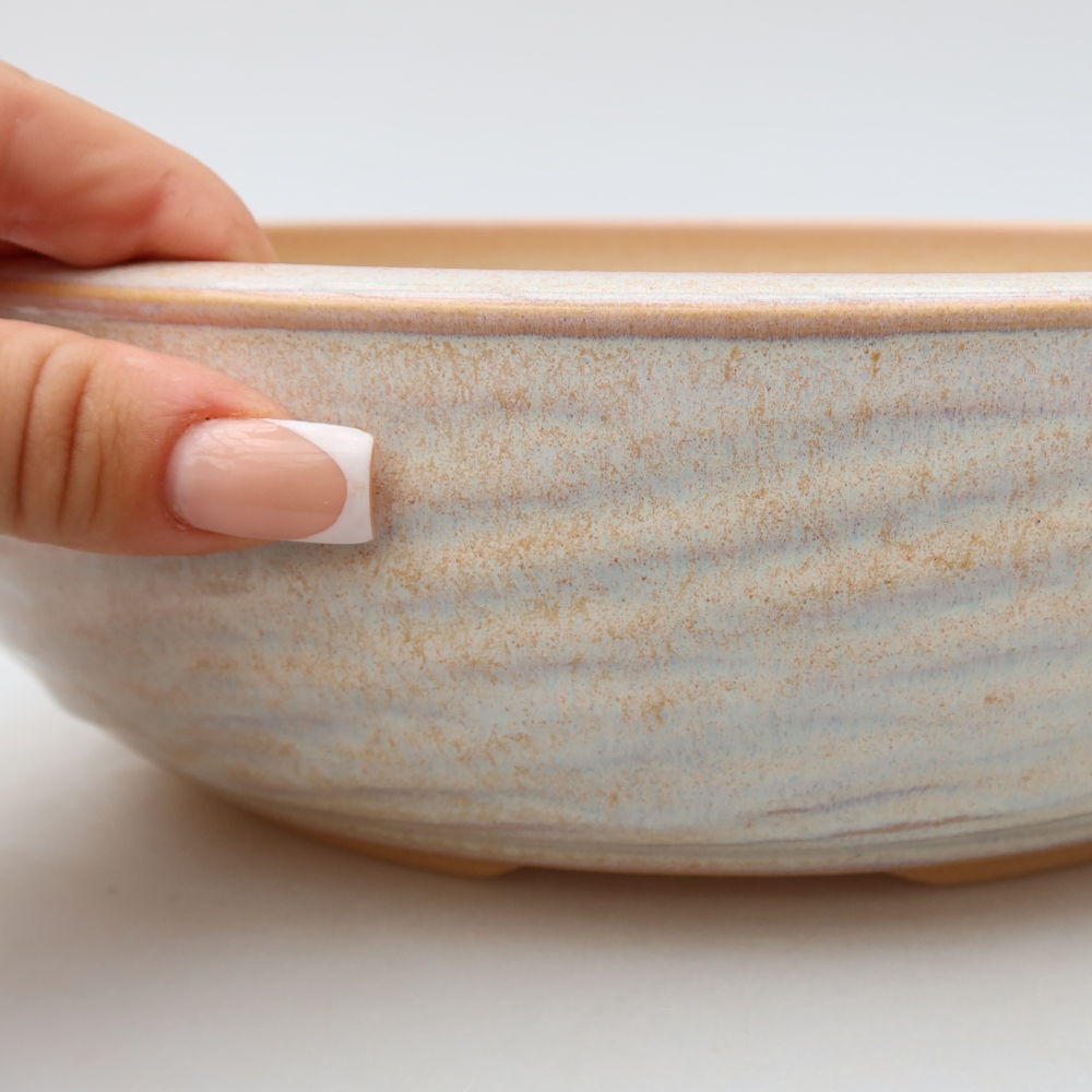 Ceramic bonsai pot, 25.5 x 25.5 x 7.5 cm, beige