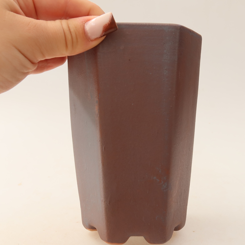 Ceramic bonsai pot, 9.5 x 8.5 x 14.5 cm, metallic color