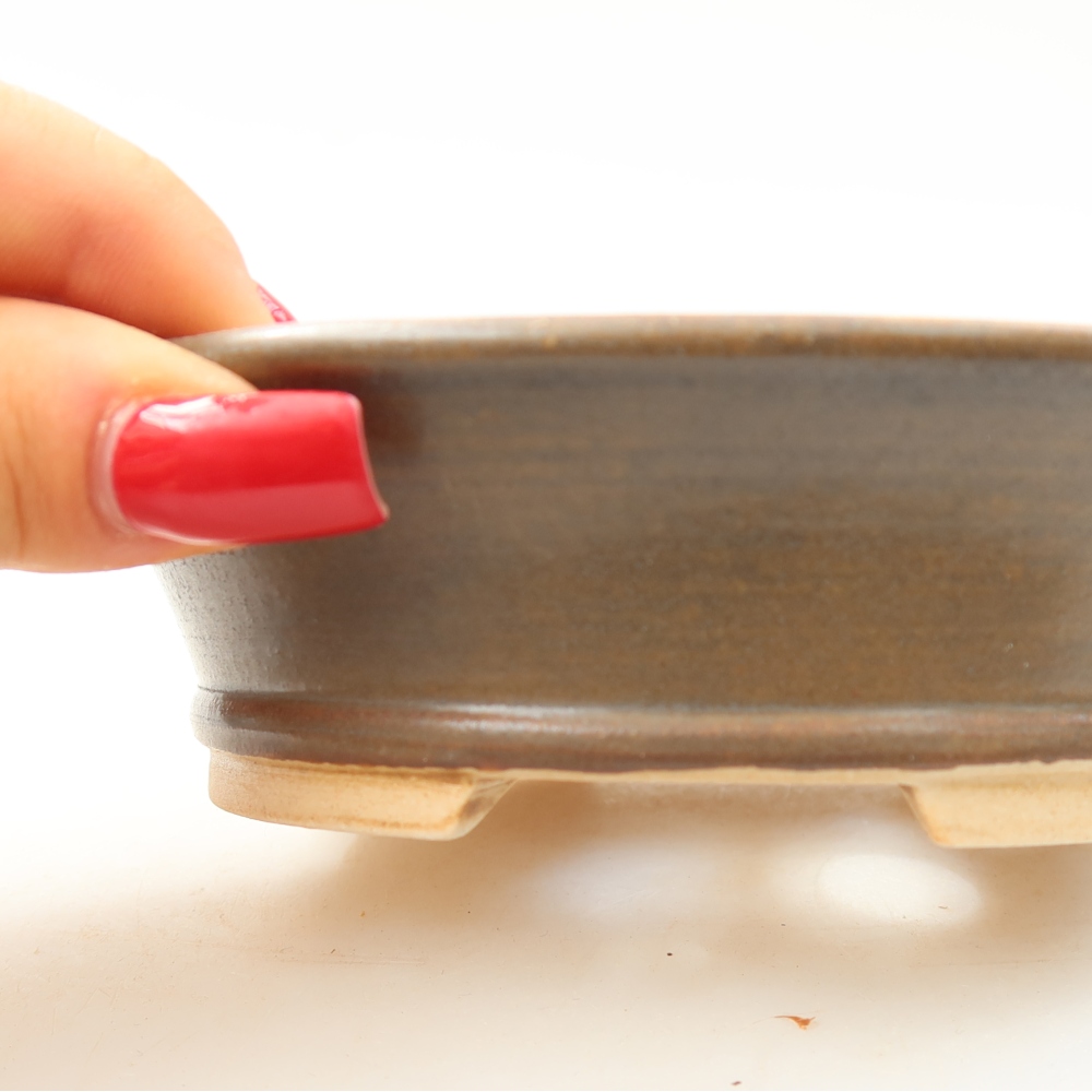 Ceramic bonsai pot, 13 x 11.5 x 4 cm, brown