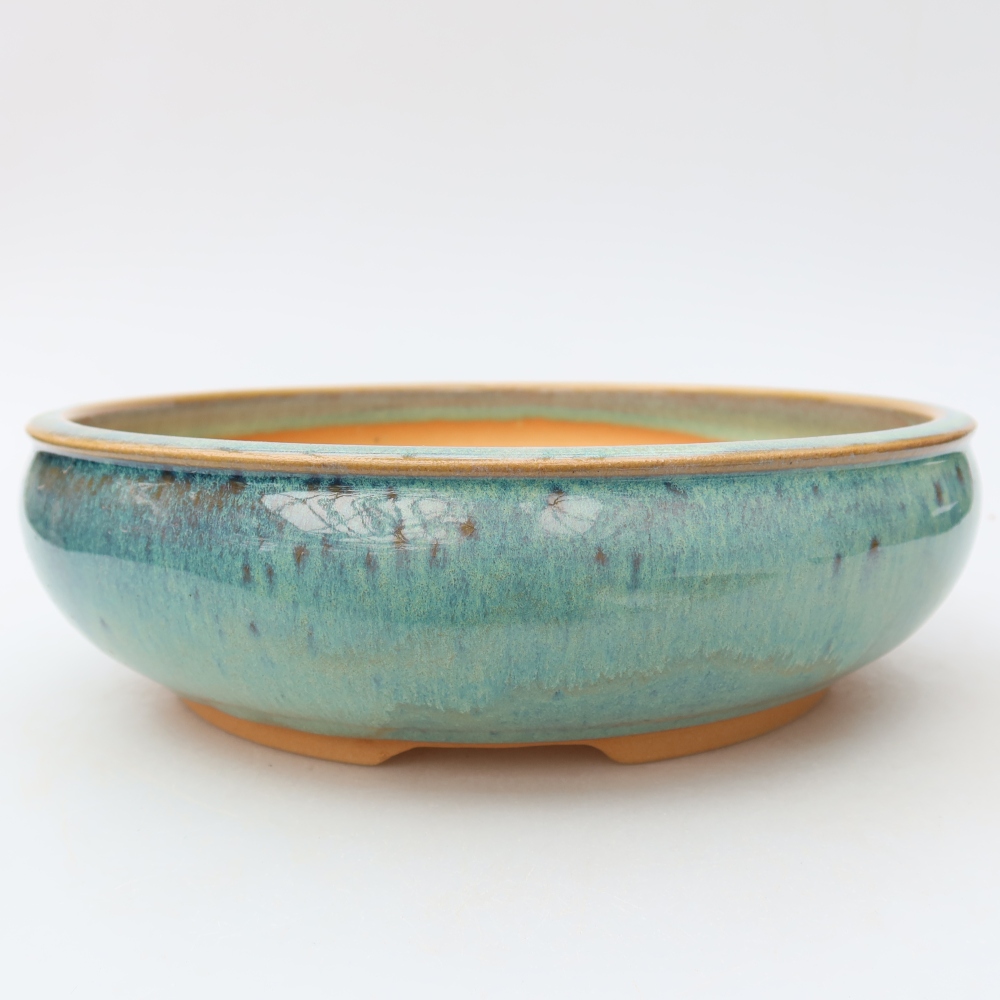 Ceramic bonsai bowl 22,5 x 22,5 x 7 cm, green