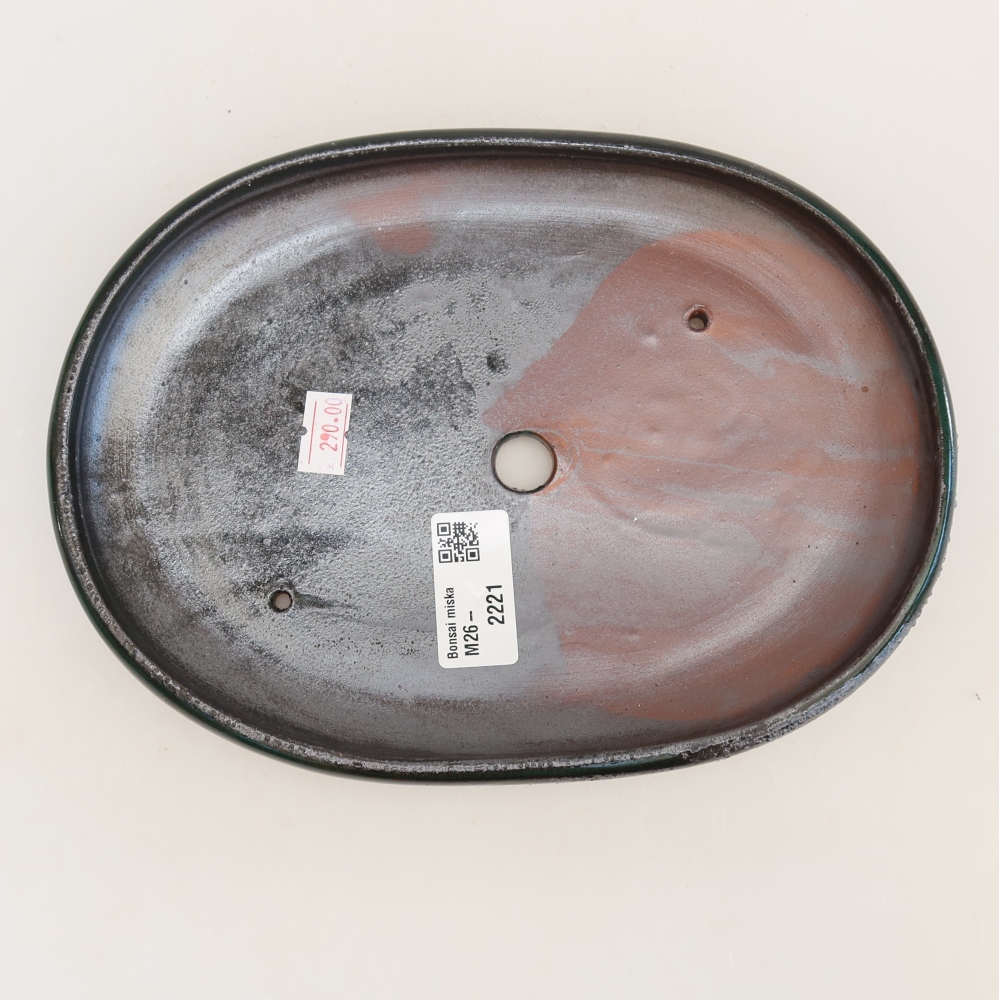 Ceramic bonsai pot, 22.5 x 16.5 x 3 cm, metallic green