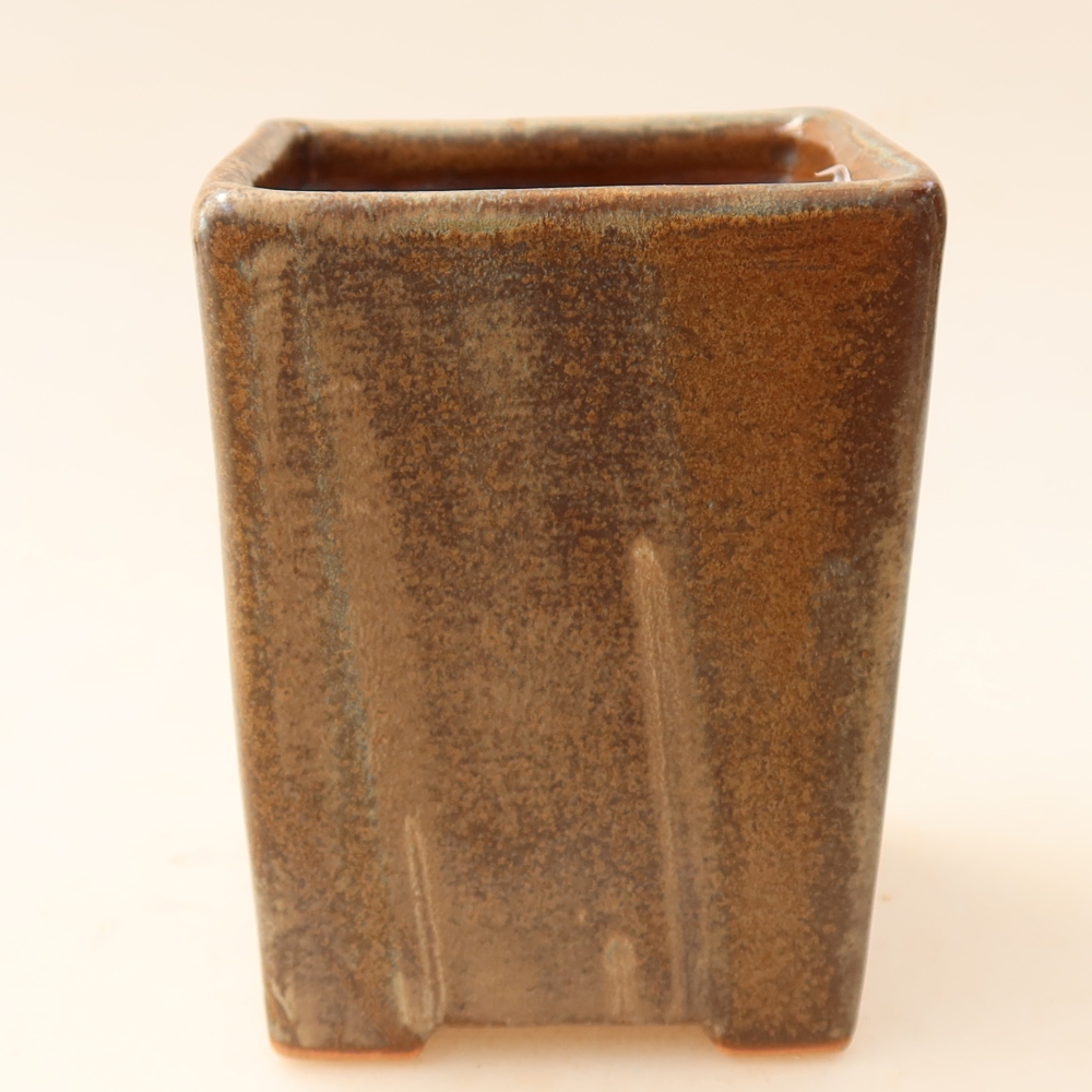 Ceramic bonsai pot, 7.5 x 7.5 x 10 cm, brown