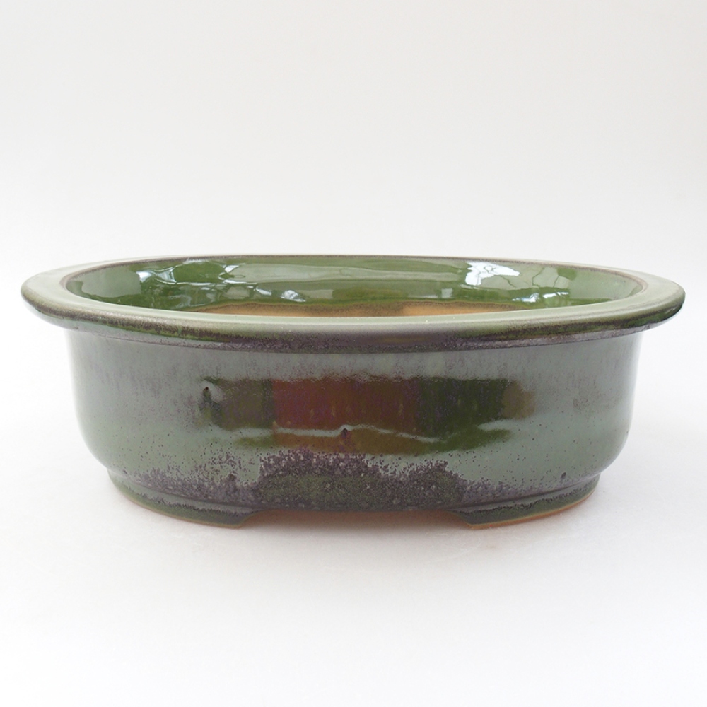 Ceramic bonsai bowl 25,5 x 22 x 8 cm, color green