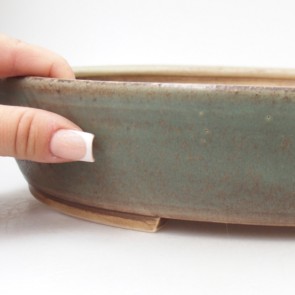 Ceramic bonsai bowl 31,5 x 27,5 x 6 cm, green