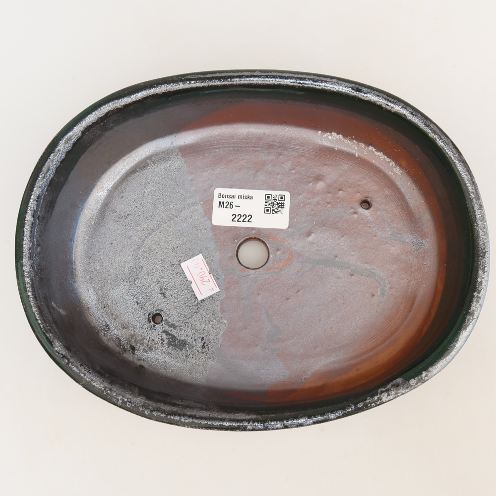 Ceramic bonsai bowl 22 x 17 x 5 cm, metallic green