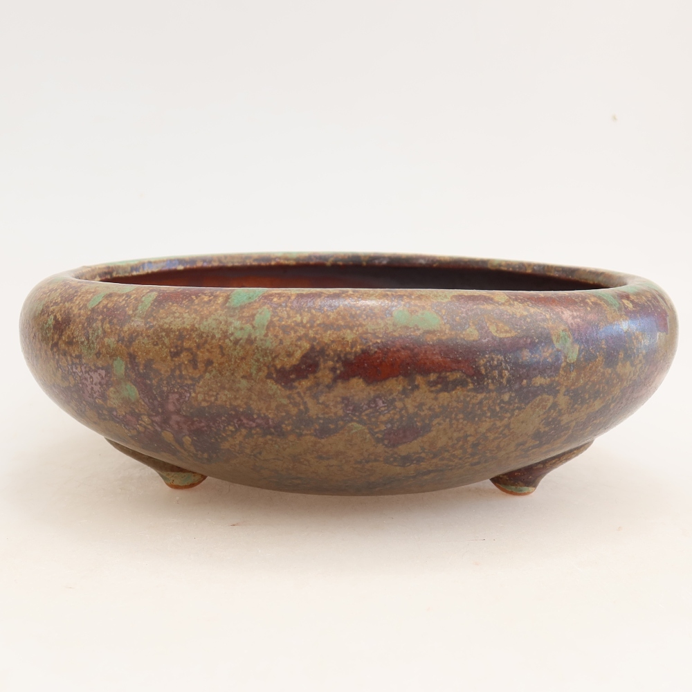 Ceramic bonsai pot, 20.5 x 20.5 x 7 cm, greenish-brown