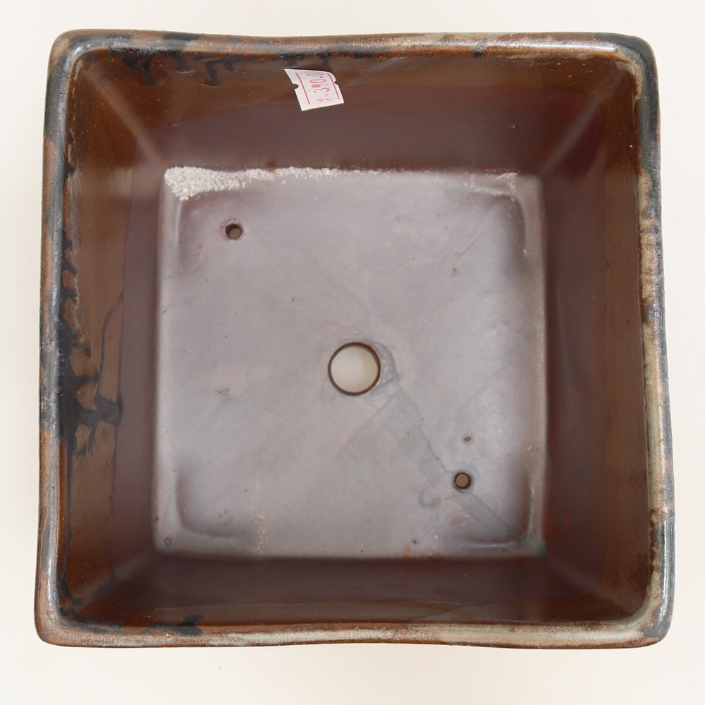 Ceramic bonsai pot, 15 x 15 x 10.5 cm, brown