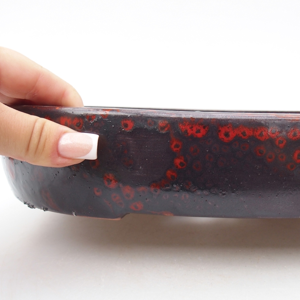 Ceramic bonsai bowl 27 x 21 x 5,5 cm, colour red-black