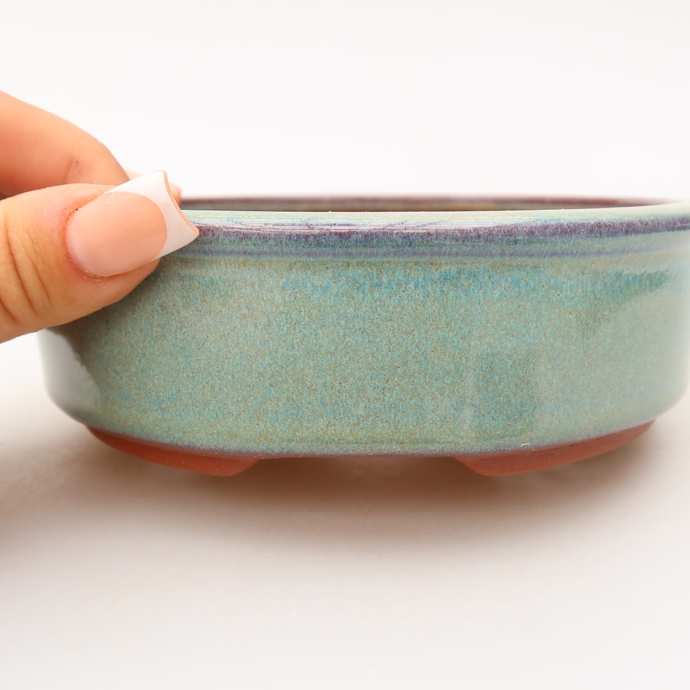 Ceramic bonsai pot, 14 x 14 x 4.5 cm, green