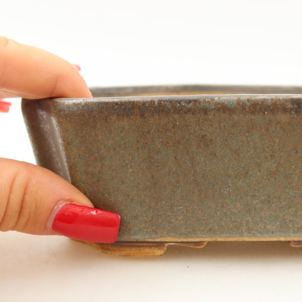 Ceramic bonsai pot, 14 x 11.5 x 4.5 cm, green