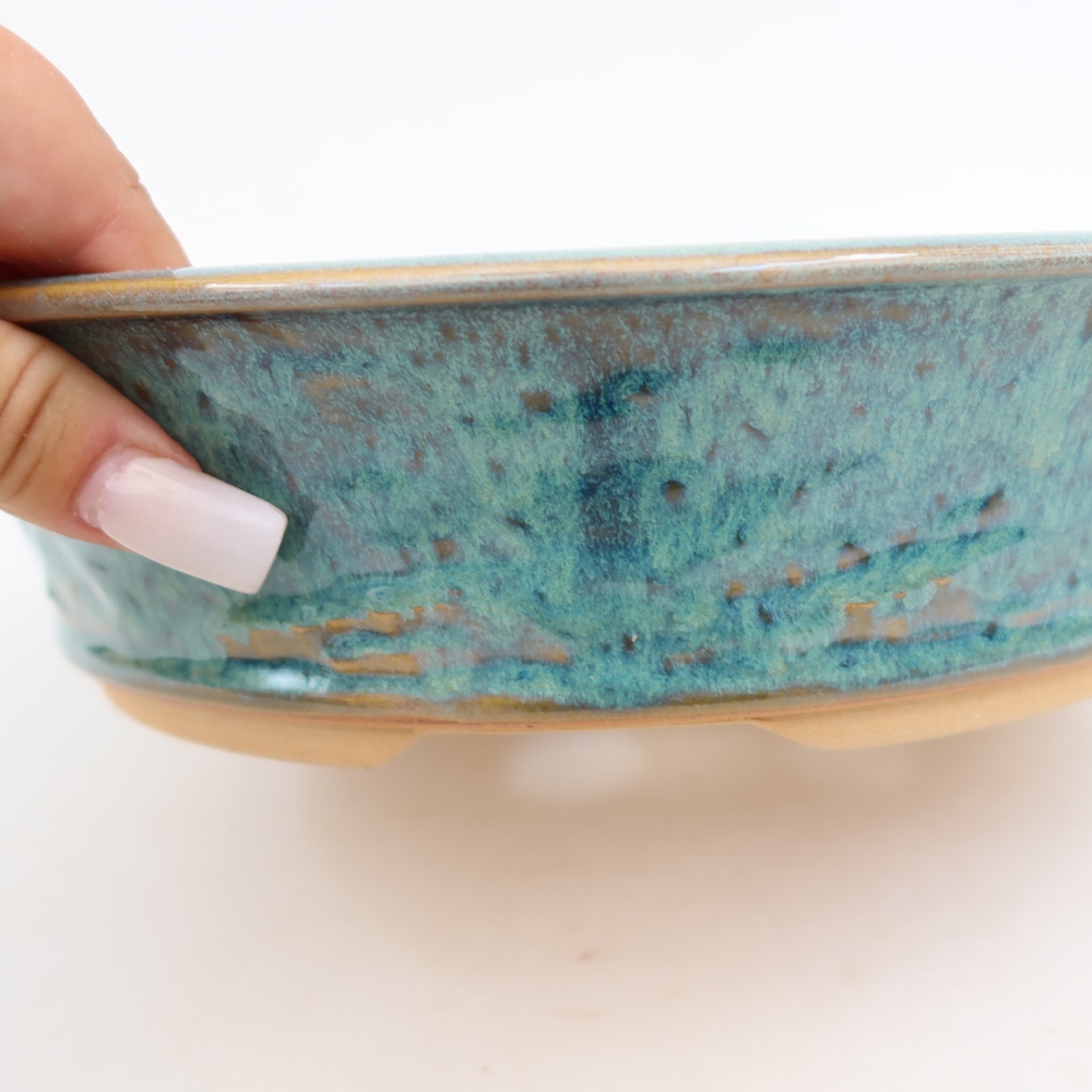 Ceramic bonsai pot, 23.5 x 23.5 x 6 cm, blue