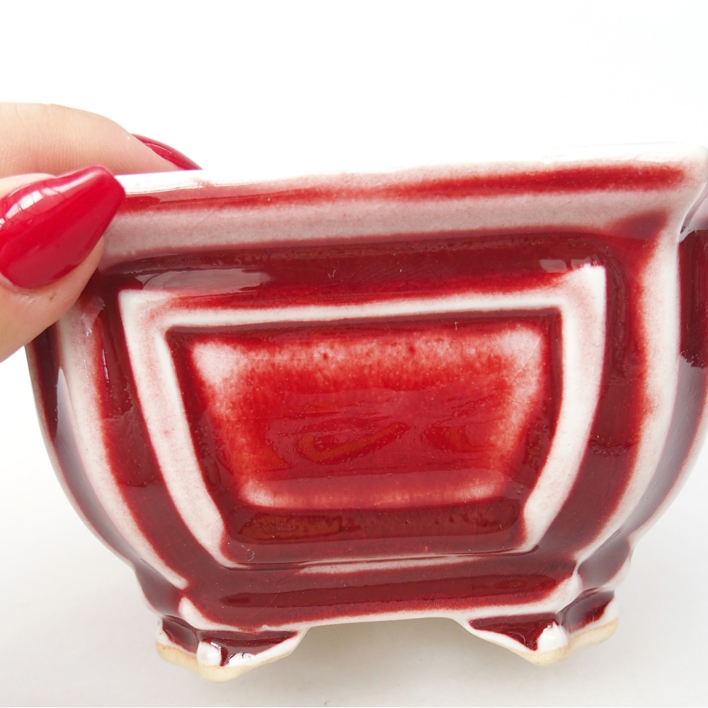 Ceramic bonsai bowl 11 x 11 x 7 cm, colour red