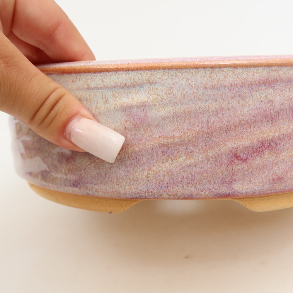 Ceramic bonsai pot, 21.5 x 21.5 x 6.5 cm, pink