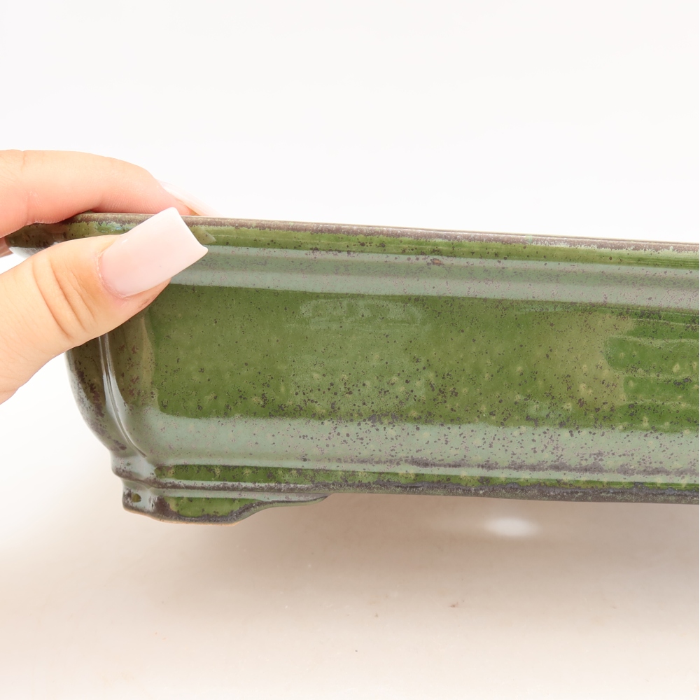 Ceramic bonsai pot, 27.5 x 21.5 x 7 cm, green