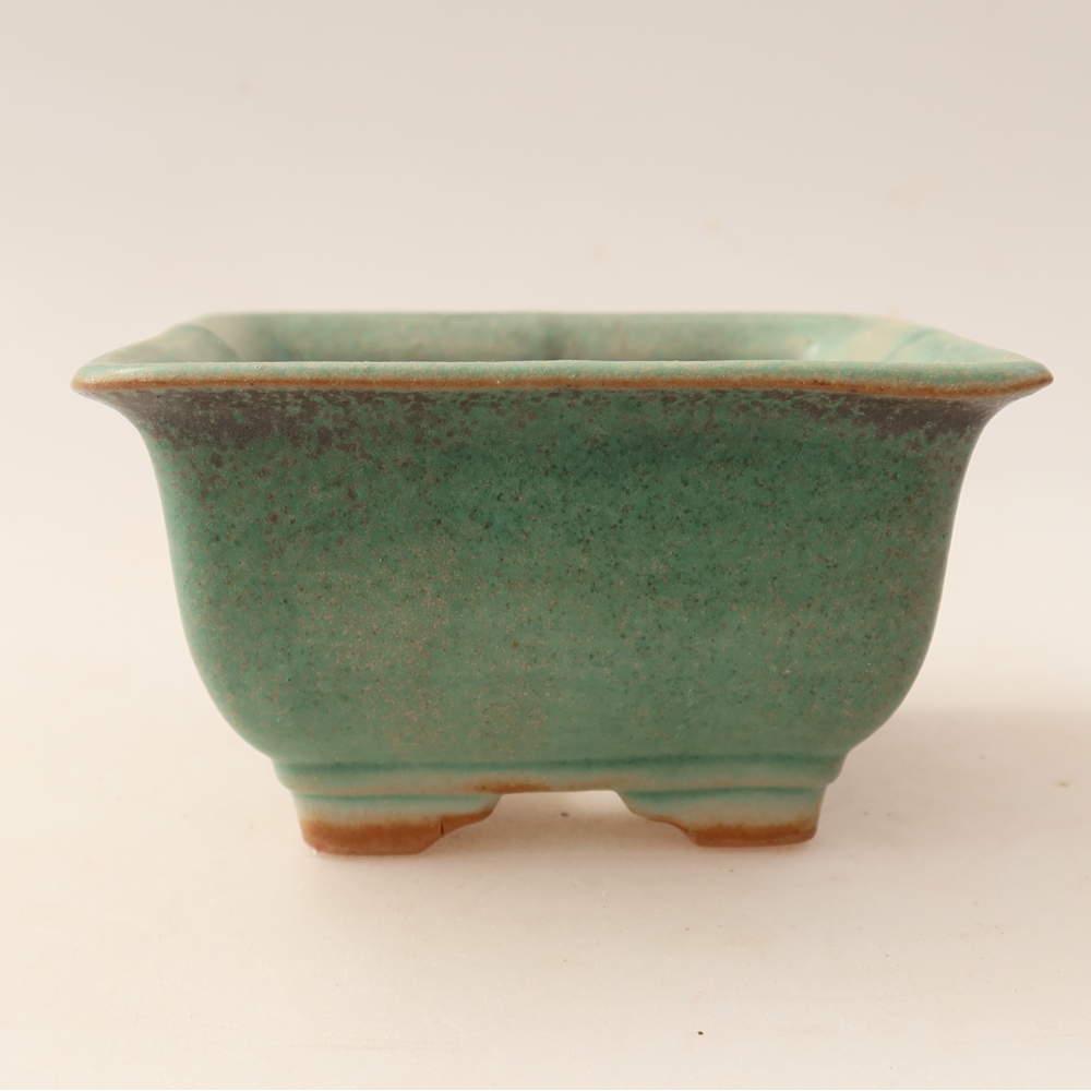 Ceramic bonsai pot, 9.5 x 9.5 x 5.5 cm, green