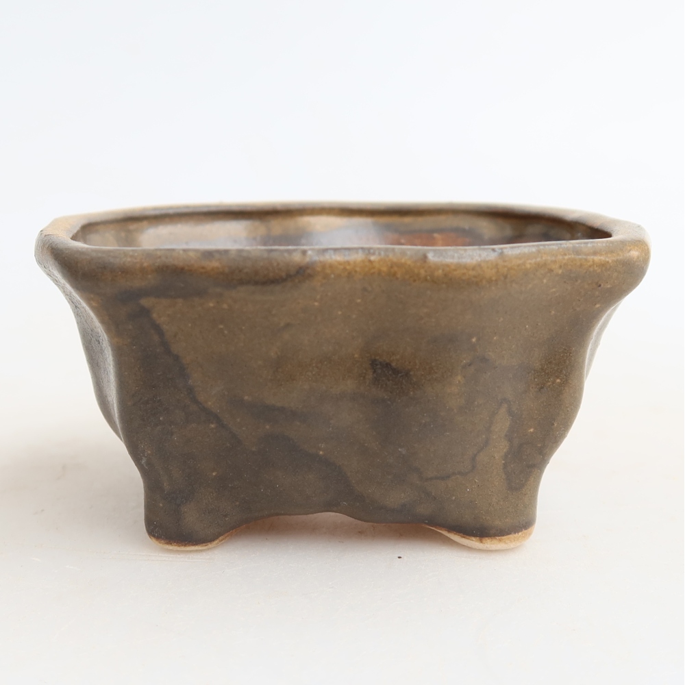 Ceramic bonsai pot, 7 x 7 x 3.5 cm, brown