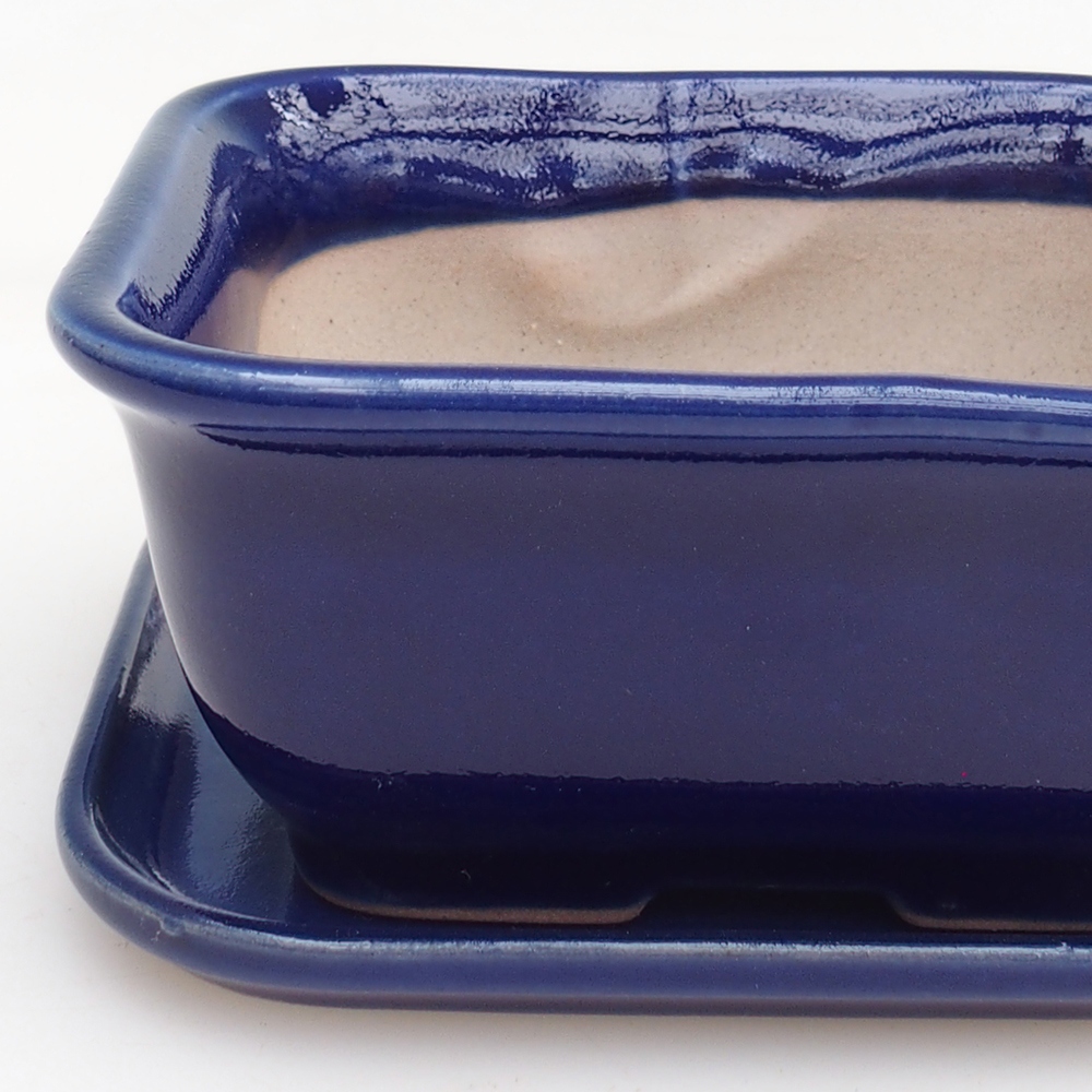 Bonsai bowl + saucer H38 - 12 x 10,5 x 5 cm. - blue