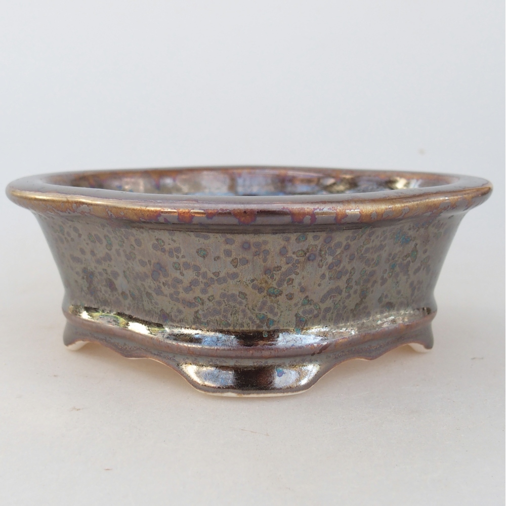 Ceramic bonsai bowl 13 x 12 x 5 cm, gold colour