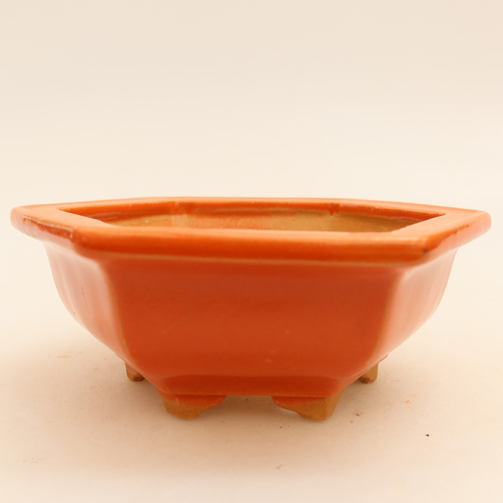 Ceramic bonsai pot, 12 x 10.5 x 4 cm, orange