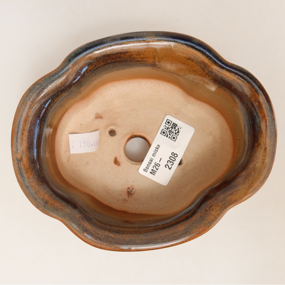 Ceramic bonsai pot, 13.5 x 11 x 6 cm, brown