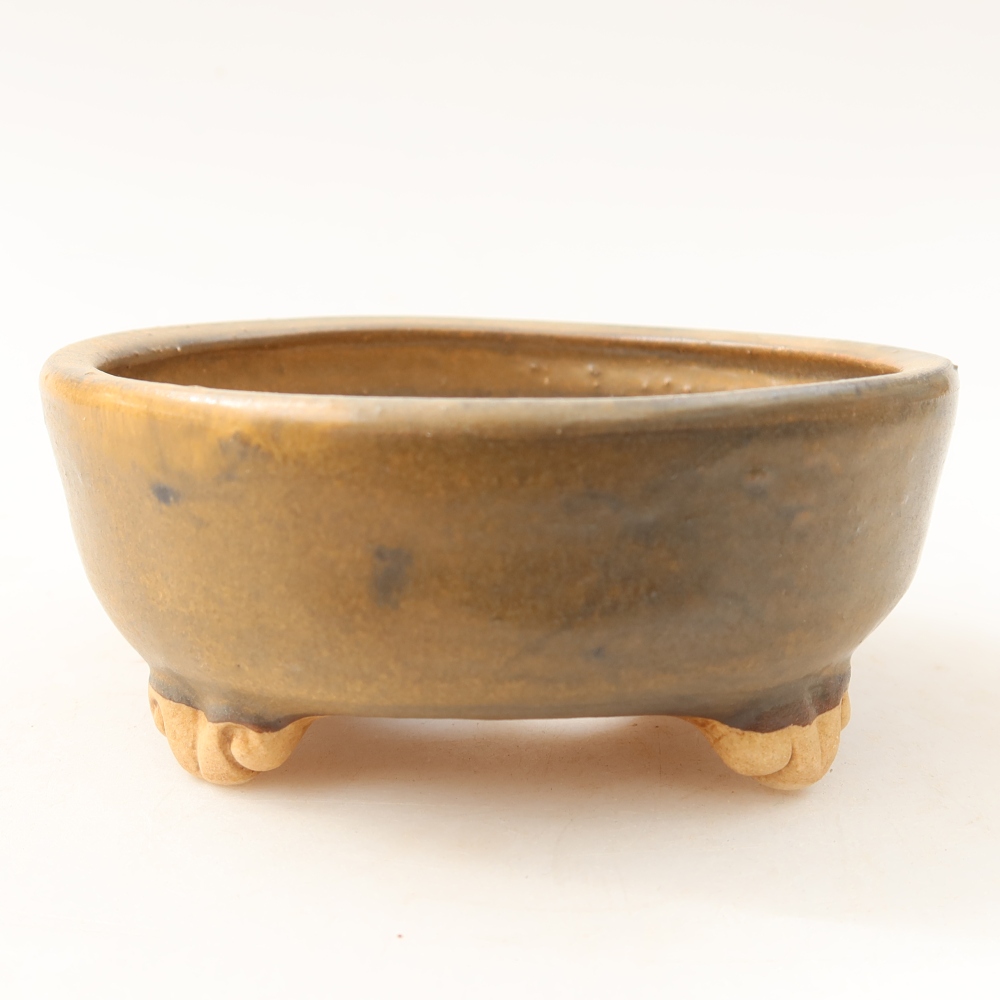 Ceramic bonsai pot, 10.5 x 10.5 x 4 cm, brown