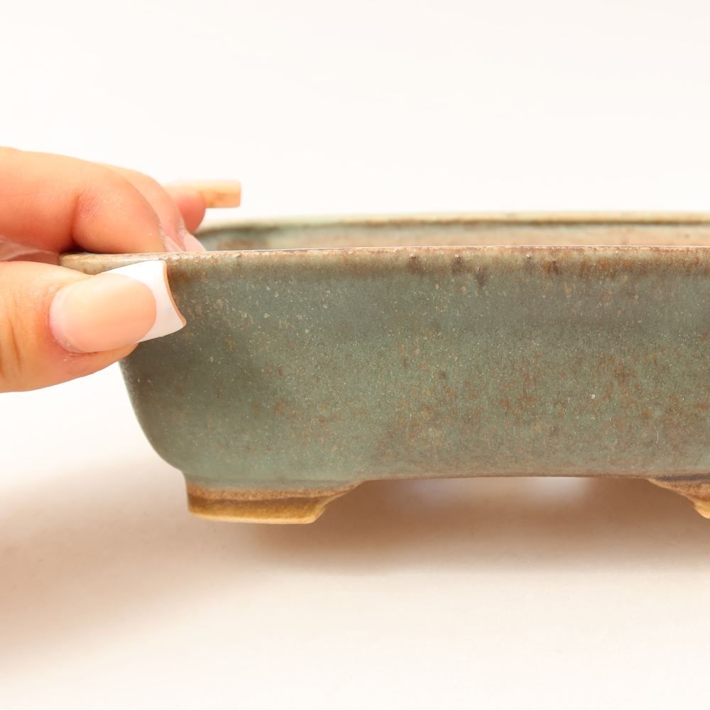 Ceramic bonsai pot, 15 x 13 x 4.5 cm, green