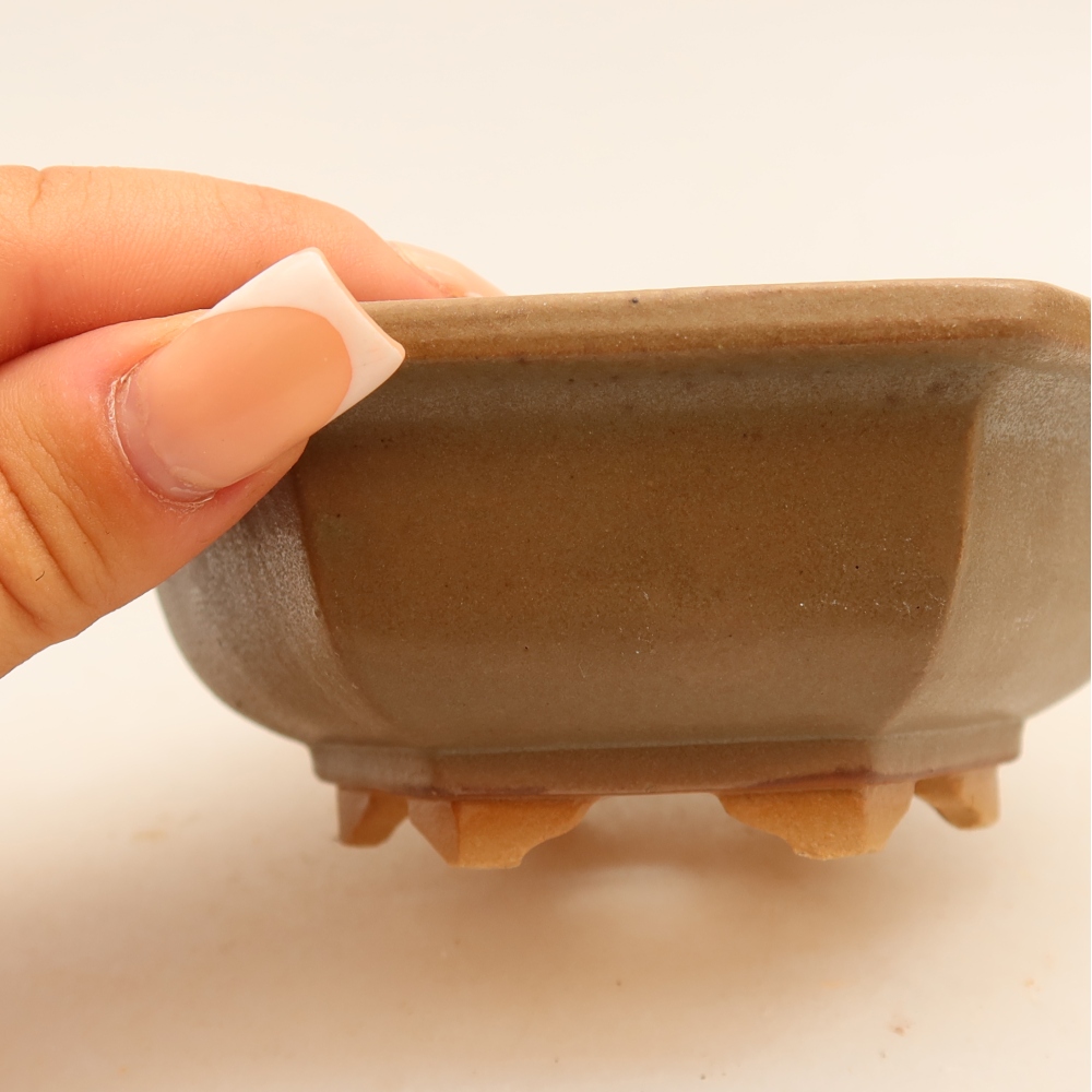 Ceramic bonsai pot, 12 x 10.5 x 4 cm, gray